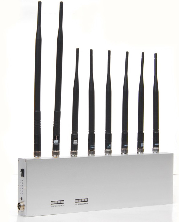 Cell Phone Signal Jammer + GPS + WIFI + Walkie Talkie / Wireless Earphone (8 antennas)