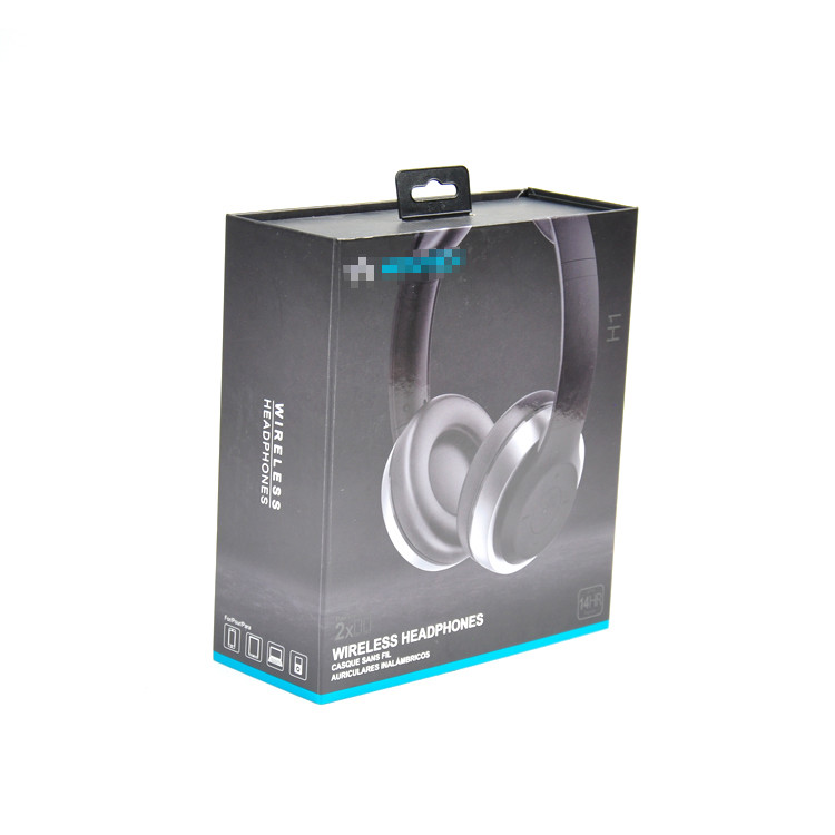 Luxury Black Lacquer Custom Logo Headset Packaging Box With Hanging Hole