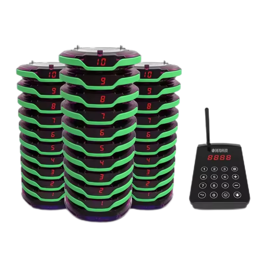 Wireless Restaurant Paging System 30 Vibrating Pagers Up to 1000m Distance for Cafe Management