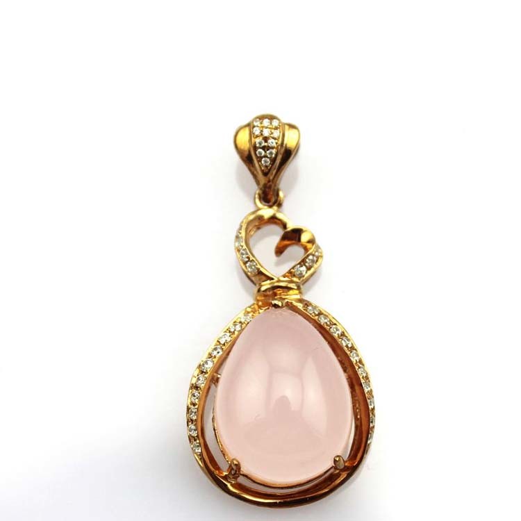 Rose Gold Plated 925 Silver 12mmx16mm Rose Quartz Drop Pendant(PSJ0277)