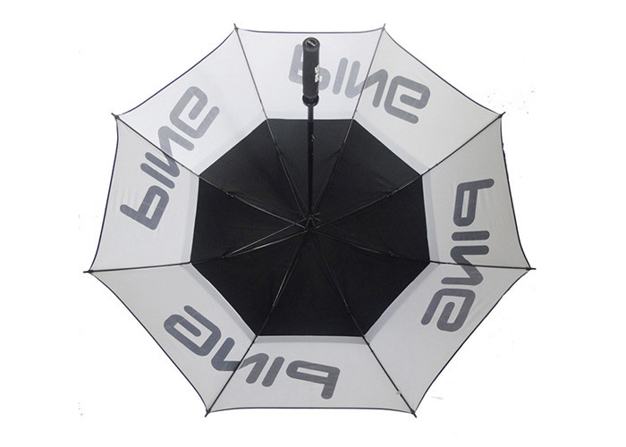 Mens Black White Windproof Golf Umbrellas Lightweight Fiberglass Frame