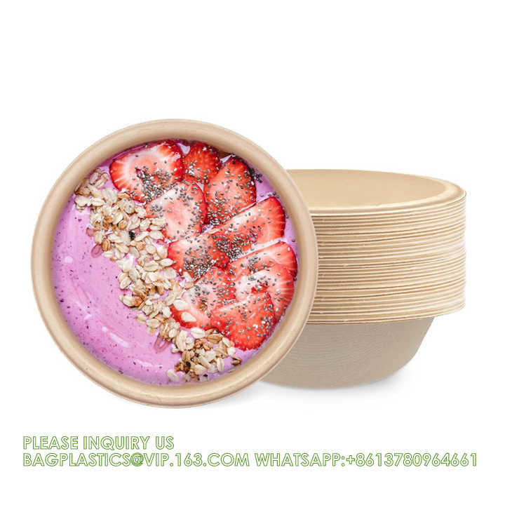 12oz 24oz 32 Oz Sugarcane Bagasse Biodegradable Disposable Compostable Round Paper Salad Soup Bowl With Lid Sugar Cane