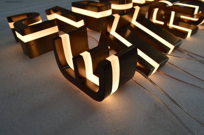 Bronze / Brass Edge Lit Acrylic Letters Stainless Steel UL Approved