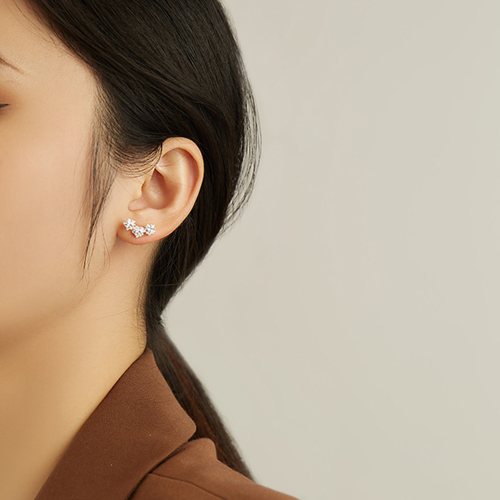 18K Gold Plated 925 Sterling Silver Star Cubic Zirconia Stud Earrings for Women Accessories