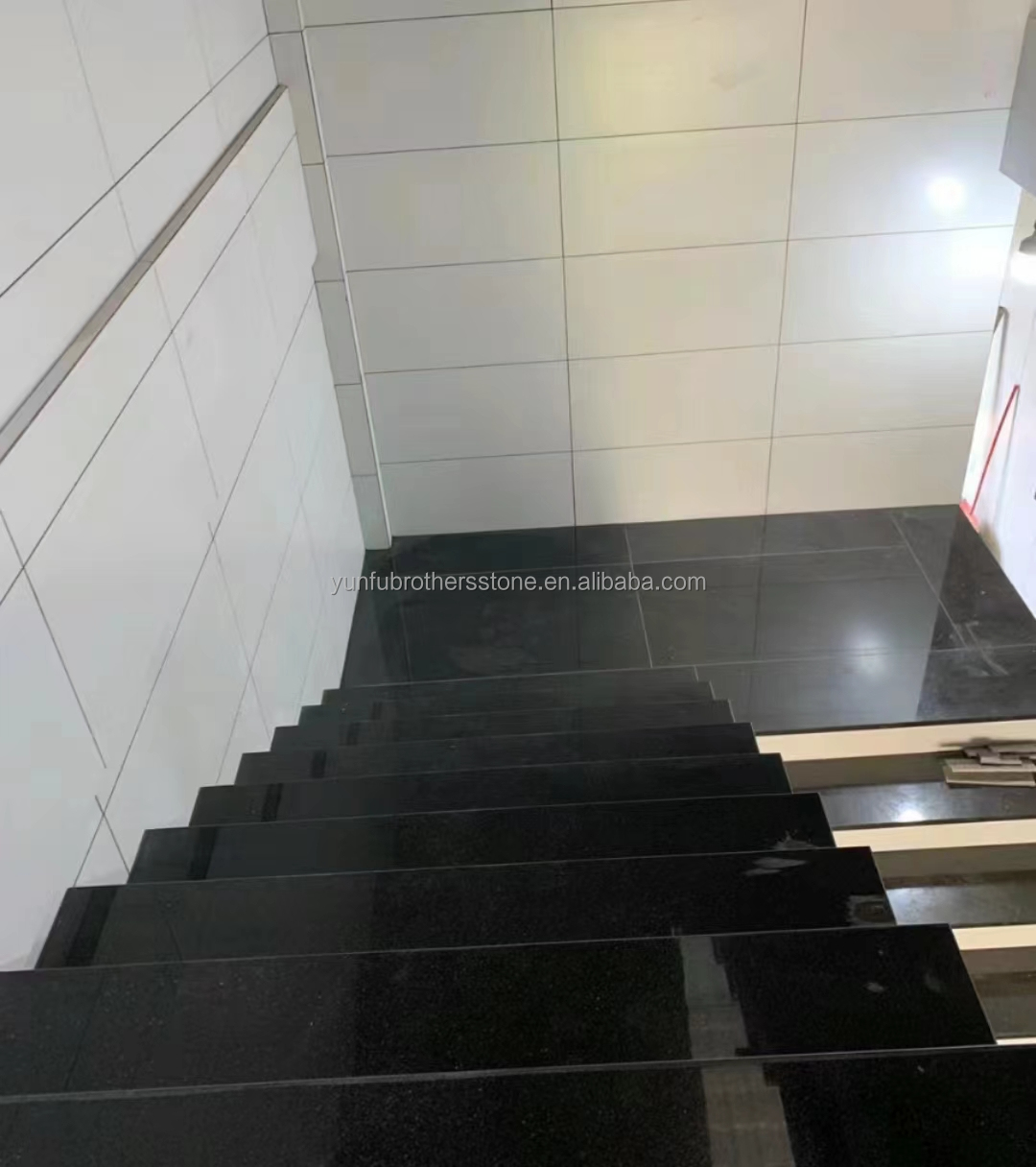 Hotel Kitchen Countertop and Stairs Cut-To-Size Indian Black Star Galaxy Granite Slabs