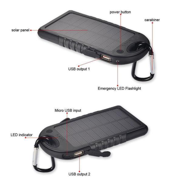 5V2.1A 4000mAh Carabiner Keychain Solar Power Banks