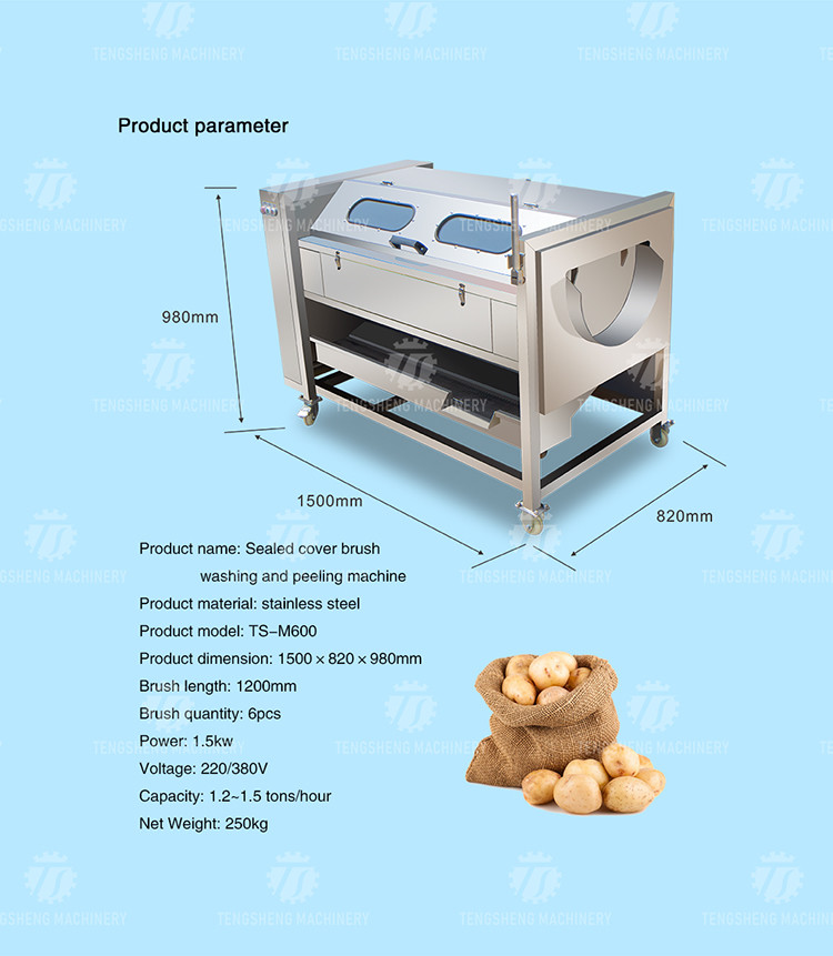1500KG/H Root Vegetable Washing And Peeling Machine For Restaurant