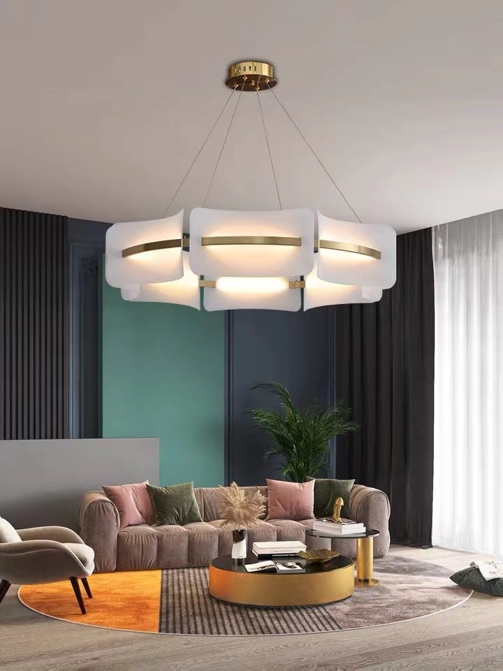 BIG ROUND PENDANT LIGHTS LED LIGHTING HANGING UP IN LIVING ROOM