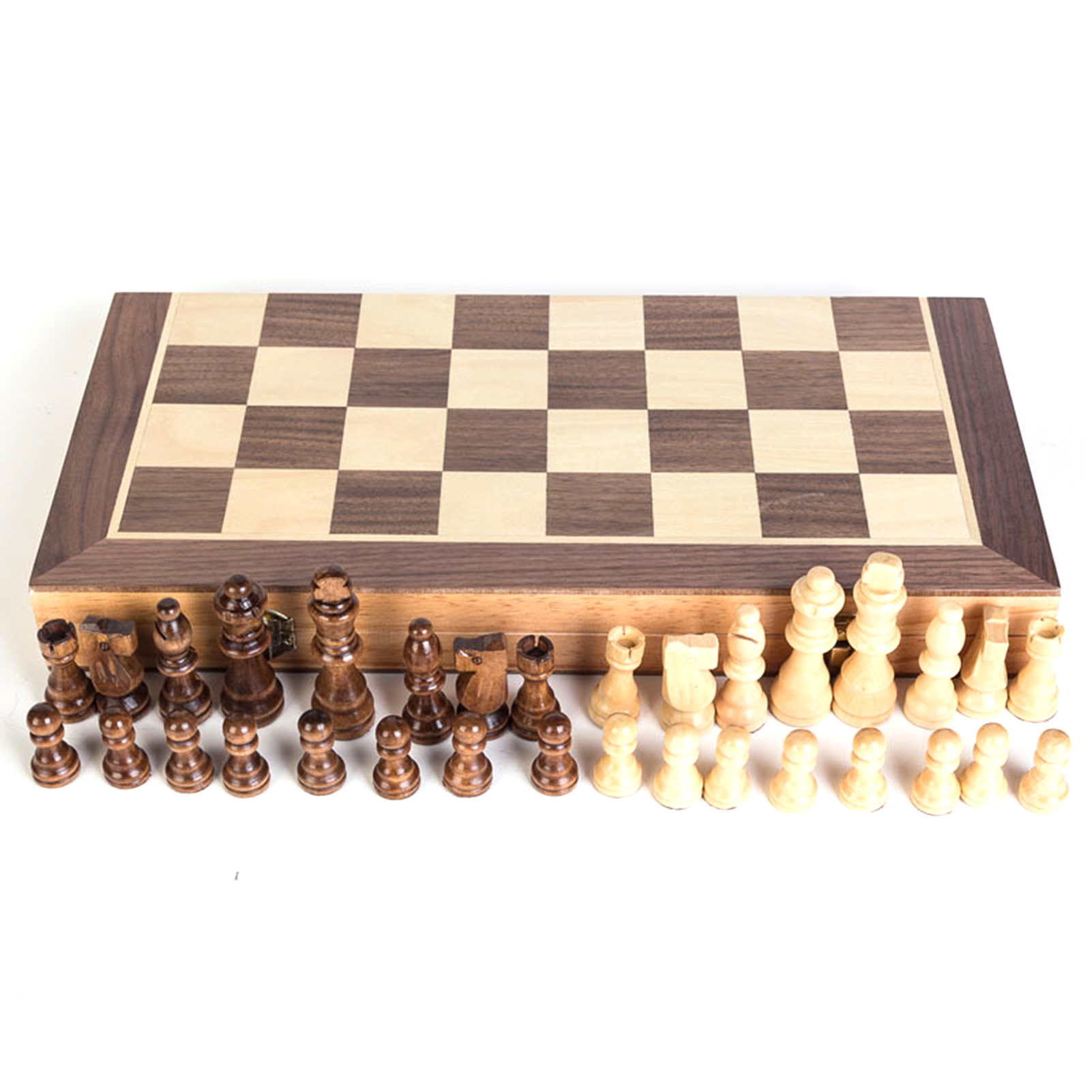 Checkers 1.97in Large Folding Chess Board Wooden Magnetic Chess Set