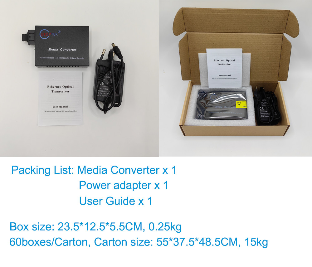 10/100Mbps Fiber media converter 20km single SC fast Ethernet RJ45 to Fiber Media Converter for CCTV Network security