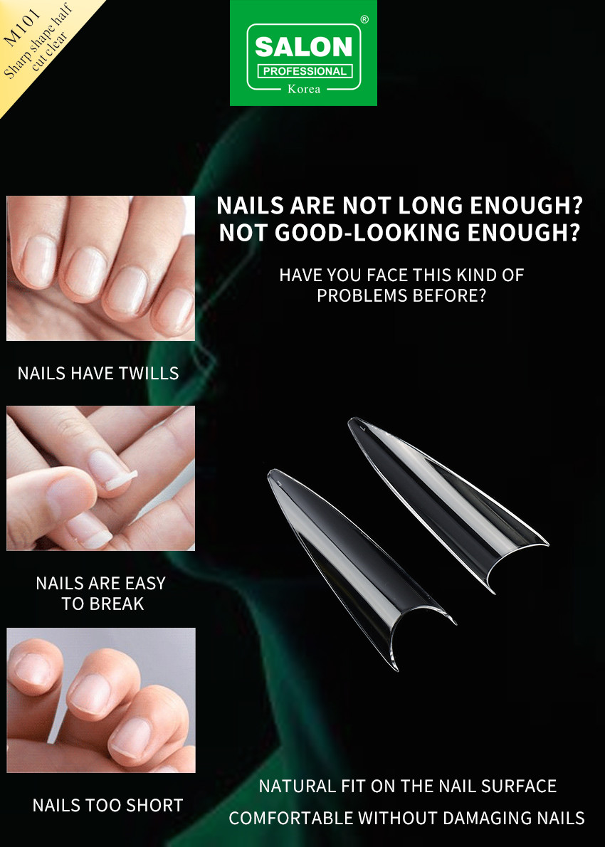 Sharp Shape Nail Tips 500 PCS Natural Acrylic Fake Nail Kit For Nail Extensions