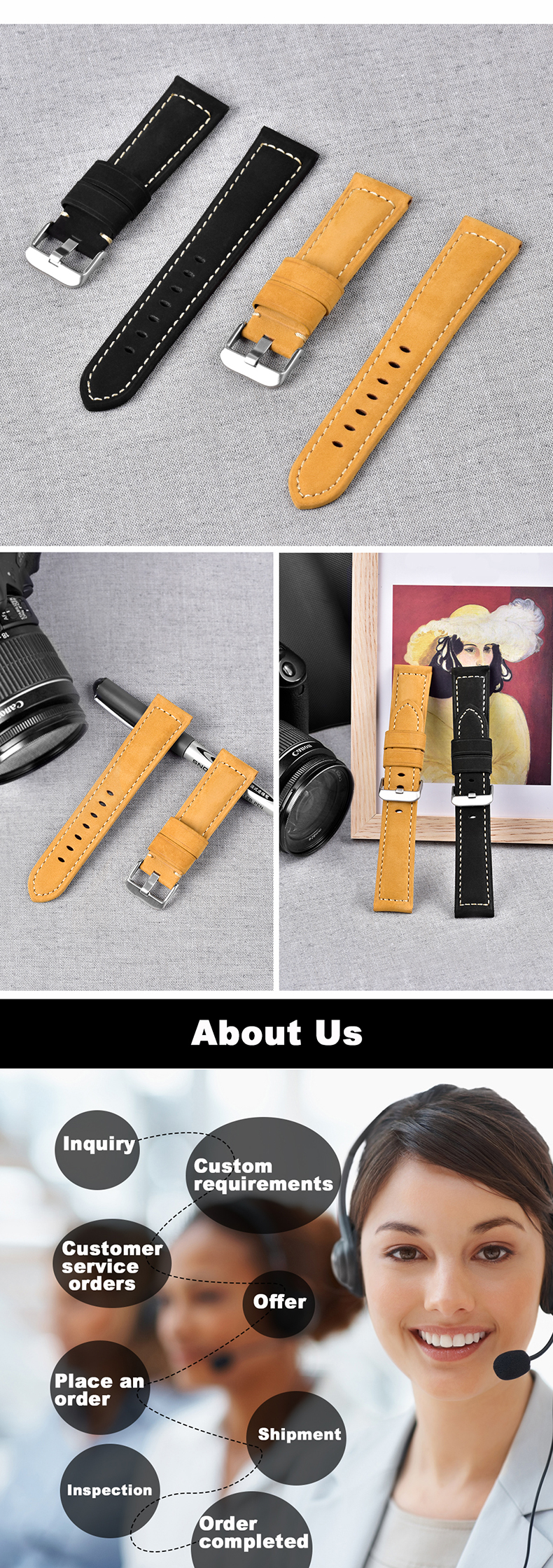 22mm 2 Piece Leather Buckle Strap OEM ODM Available