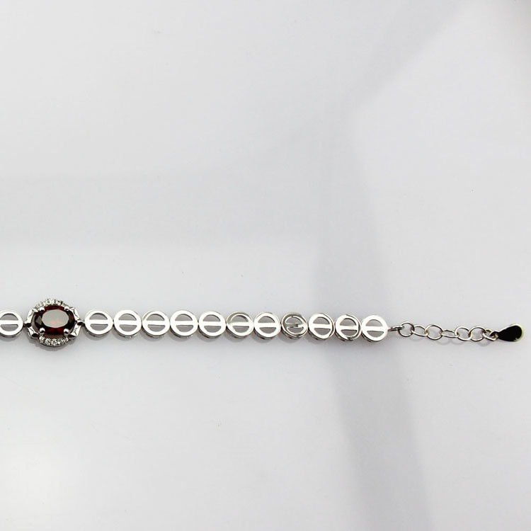 7x9mm Oval Created Garnet and Clear Cubic Zircon 925 Silver Chain Bracelet (H05)