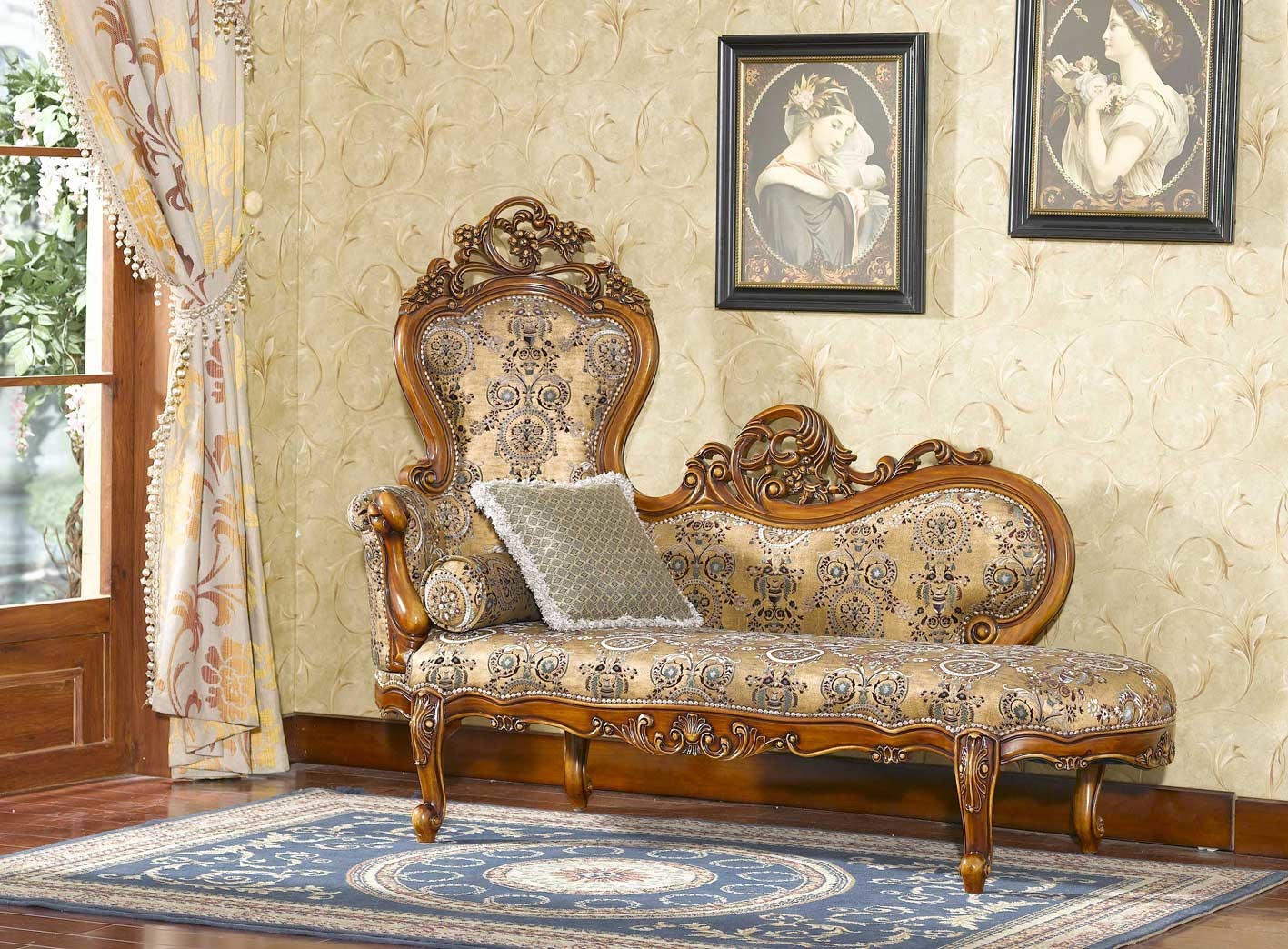 Linen European Style Chaise Lounge Healthy Sponge Soft Armrest 1750*760*1350mm