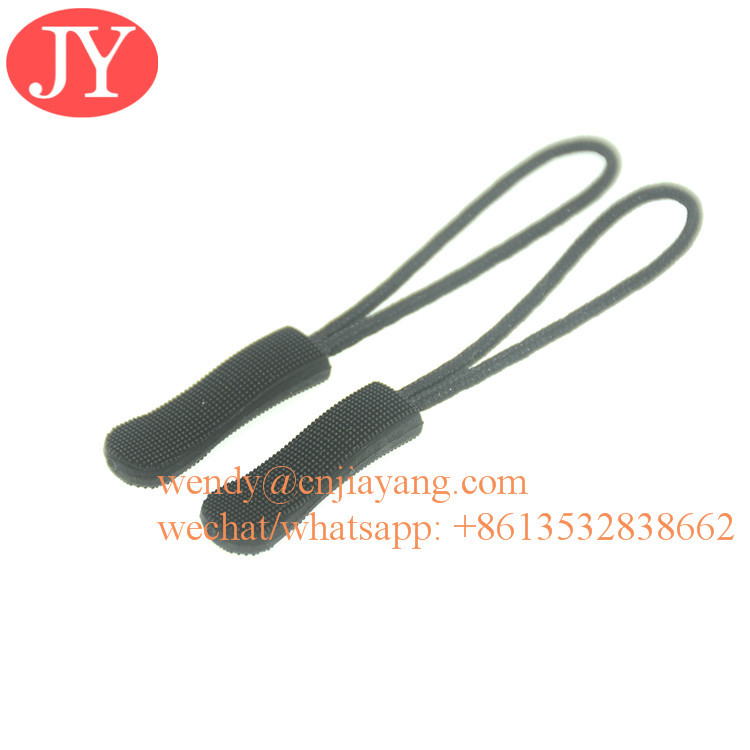 Jiayang Aglet jIAYANG u shape soft string black with white logo print circle TPU string zipper puller