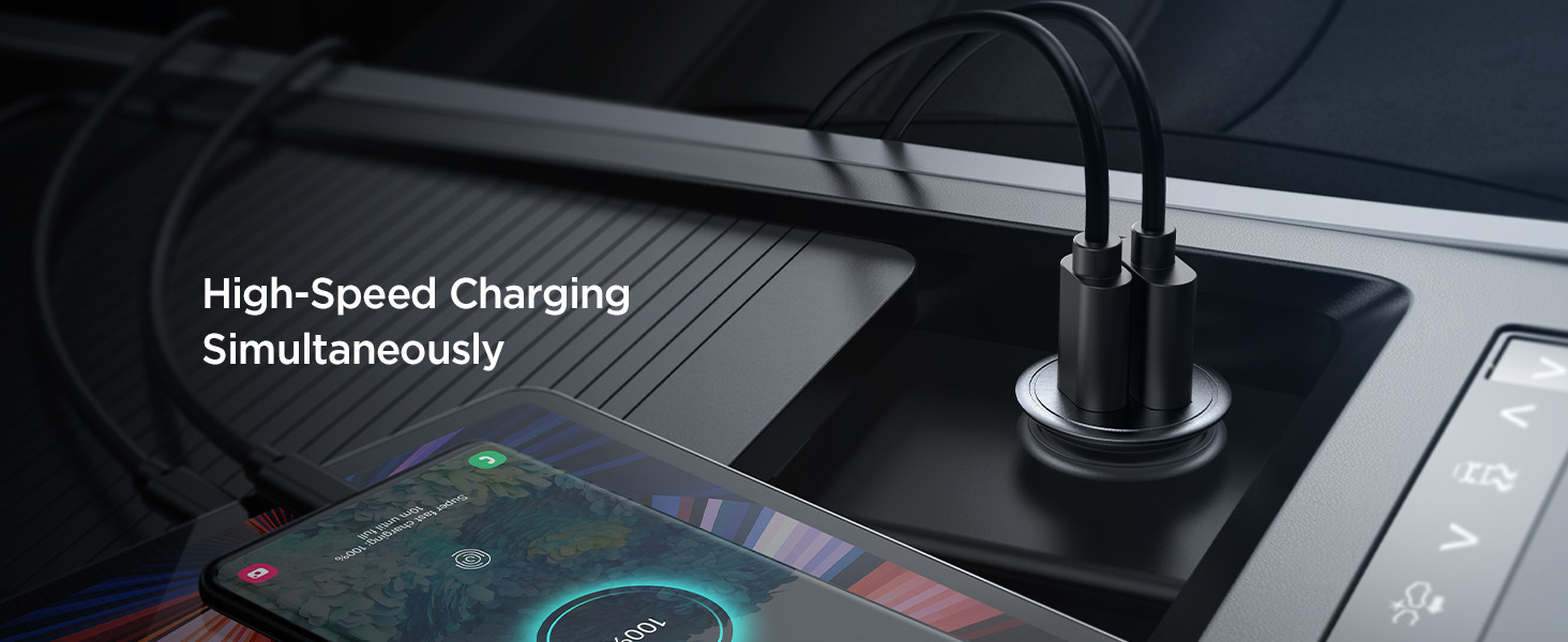 Metal Mini PD QC3.0 Car Charger Dual Port Usb C OEM/ODM 48W With Light Charger