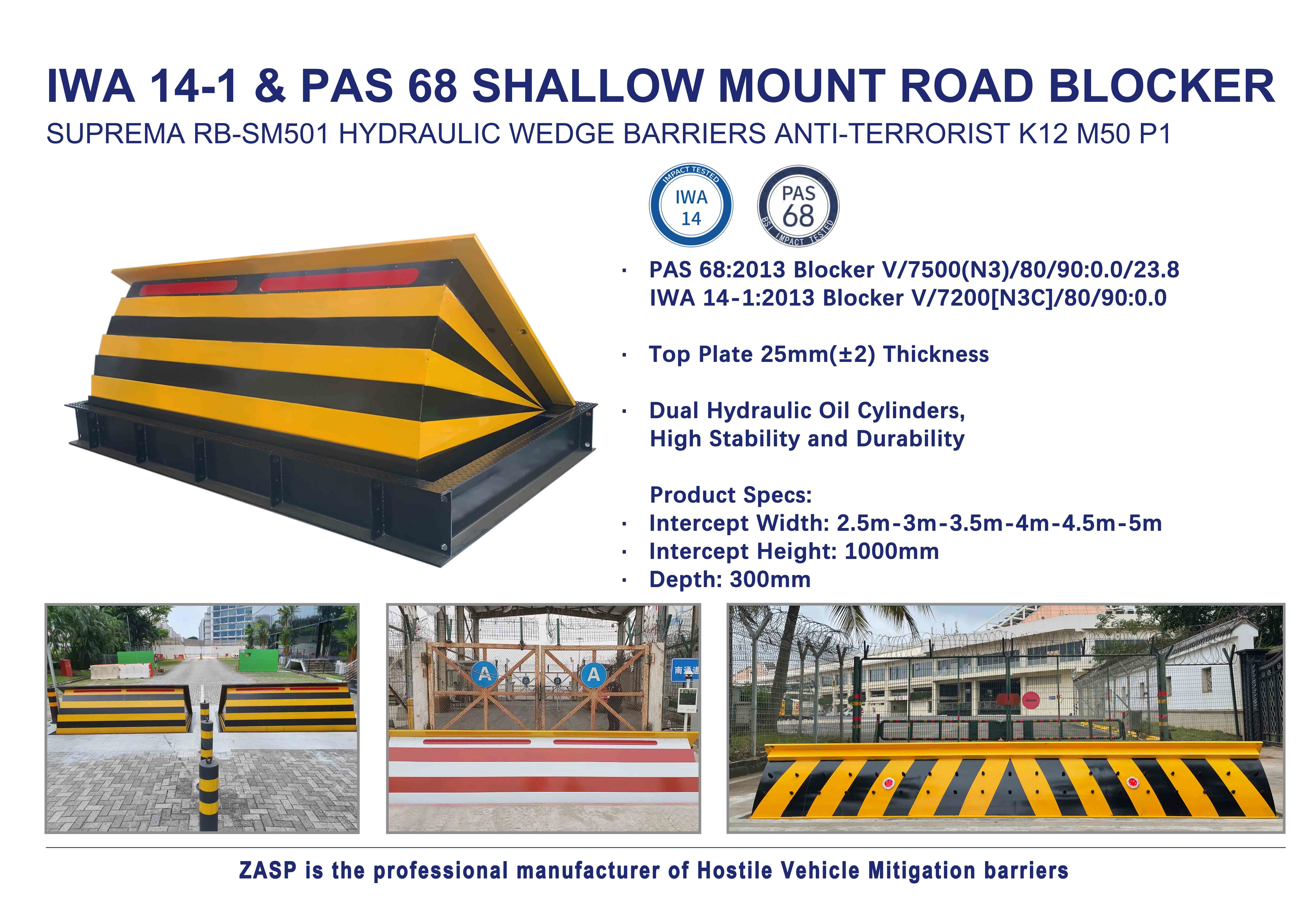1000mm Height Hydraulic Road Blocker High Stability In 300mm Depth