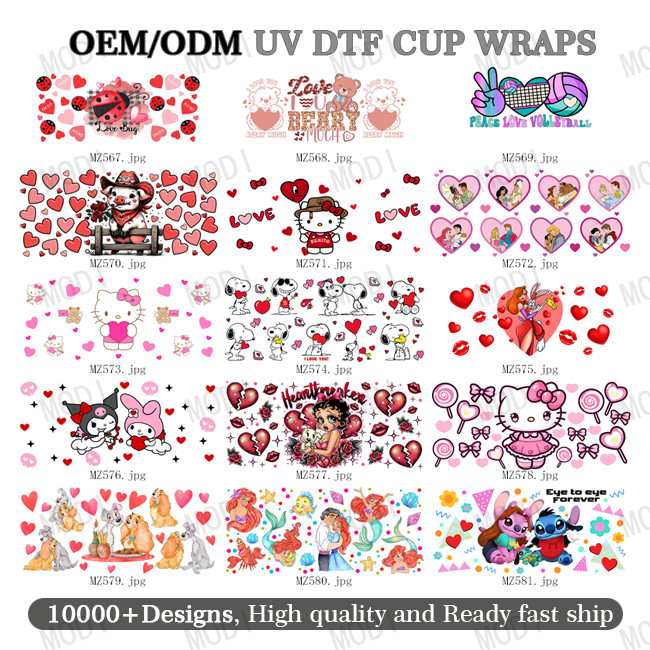 Custom Design 16oz UVDTF Tumbler Decals Sticker Valentine'S Day UV DTF Cup Wrap