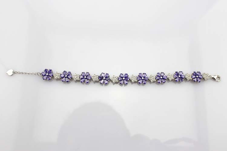 Sterling Silver Link Flower Amethyst Cubic Zircon Tennis Bracelet(B01PURPLE)
