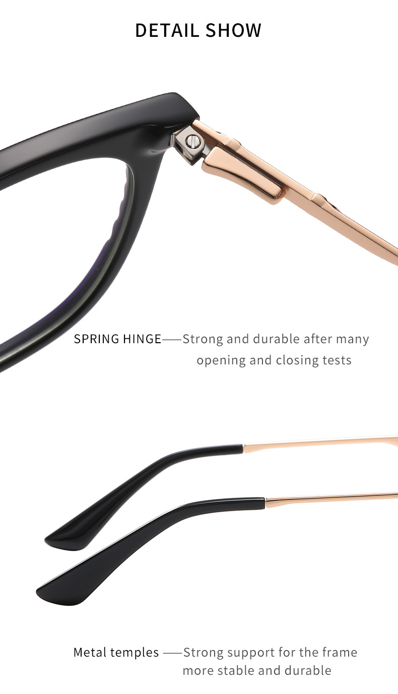 Handmade Acetate Metal Glasses Frame Unisex Square Anti Blue Light