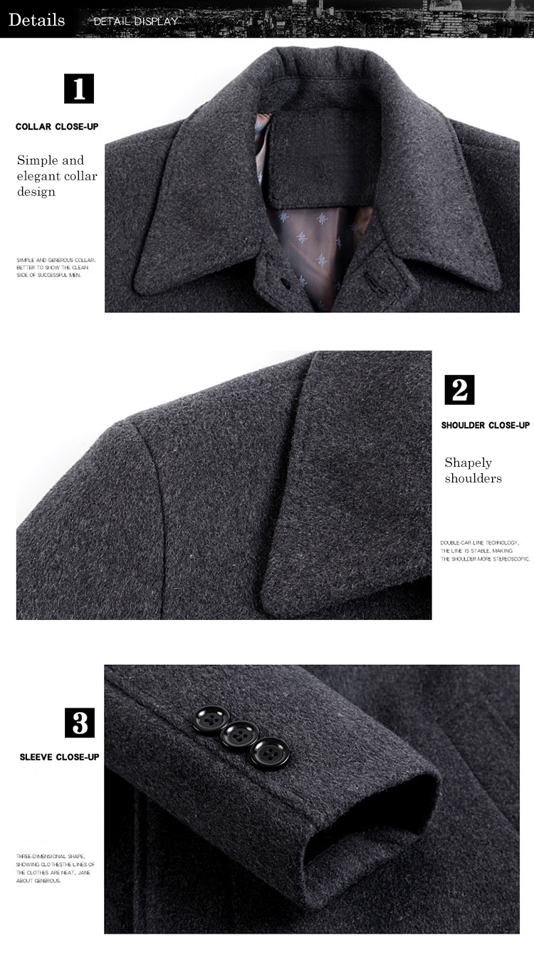 Autumn Winter Business Casual Woolen Suit Coat with Plus Velvet Lining and Large Size