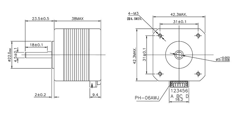 42BY 2 Phase 12v Dc Stepper Motors Large Torque 3D Carving Machine