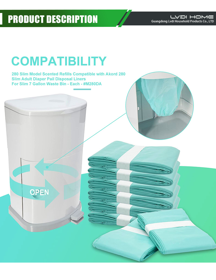 HDPE Adult Diaper Liner Refills Bag 11M/12M Long Dekor Classic Diaper Pail Refills 16L Korbell Diaper Liner Refills Bags