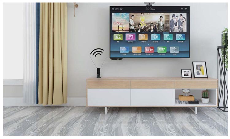Copper Alloy Whip Telescopic 20dB Amplified TV Antenna Easy Installation
