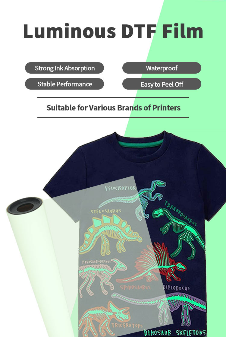60cm DTF Glow in the Dark Transfer Paper Film A3 Heat Transfer Film for PET Film Transfer for Clothing Application