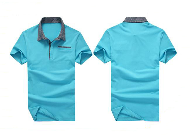 Short Sleeve Cotton Polo Shirts With 3D Pocket , Boys' Blue Polo Shirt