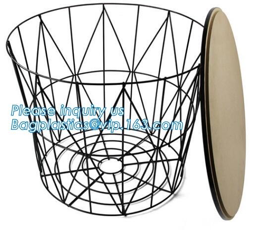 metal wire storage basket with tray in whole sale lowest MOQ sale even just buy 1 set, Kitchen storage Rose gold wire me