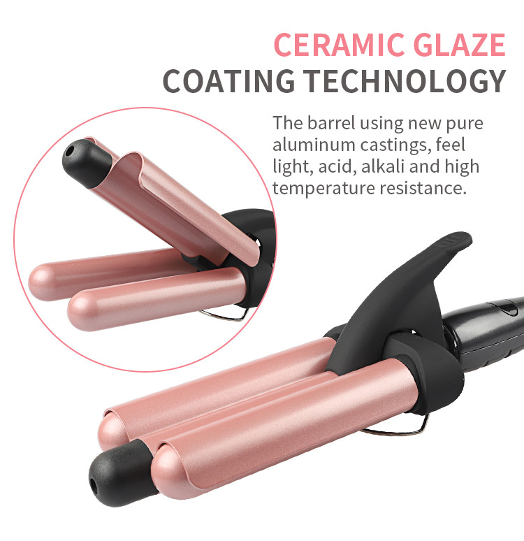 Ceramic 78W Three Barrel Hair Waver , 1 Inch Curling Iron Wand