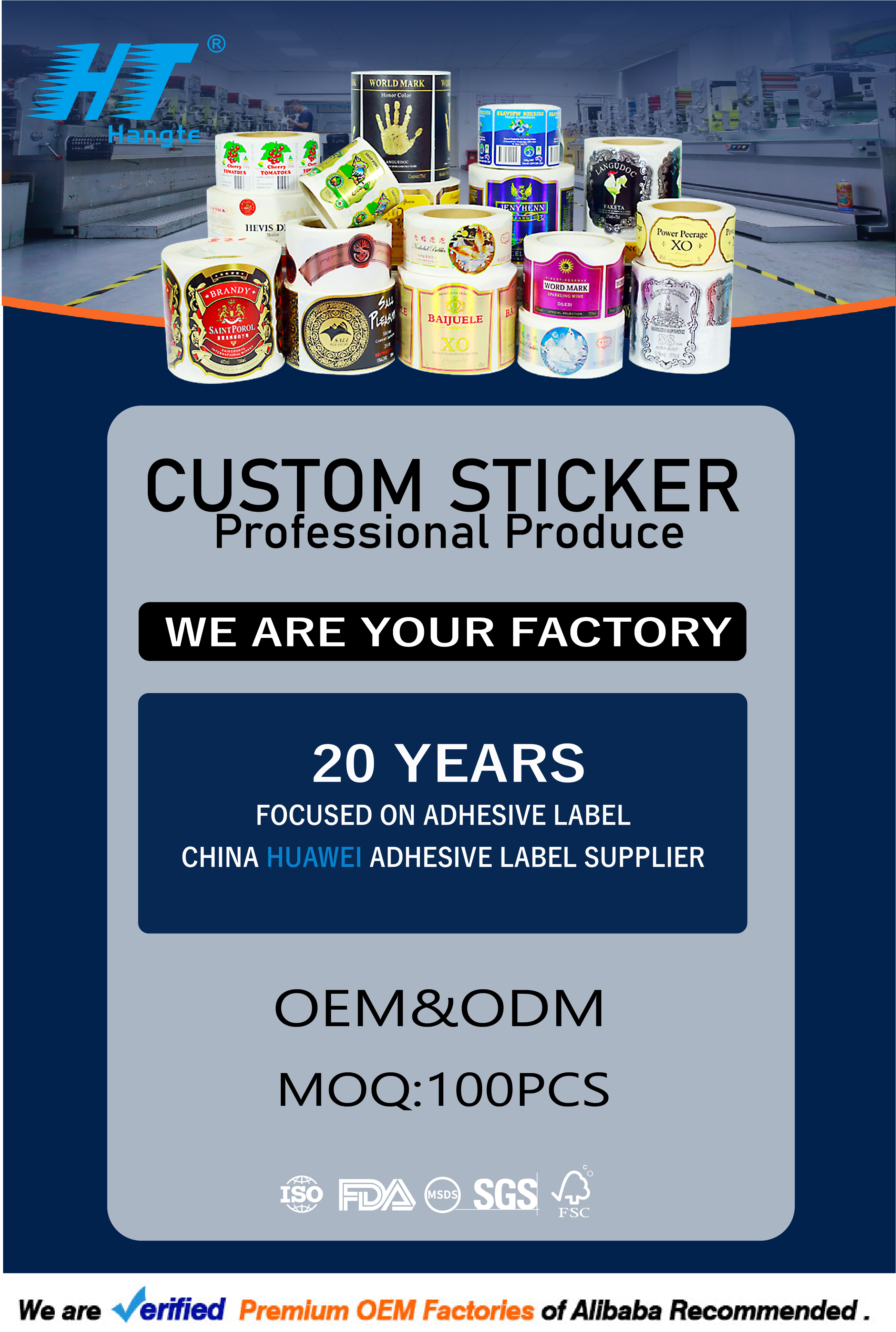 Waterproof Printed Wine Labels Stickers
