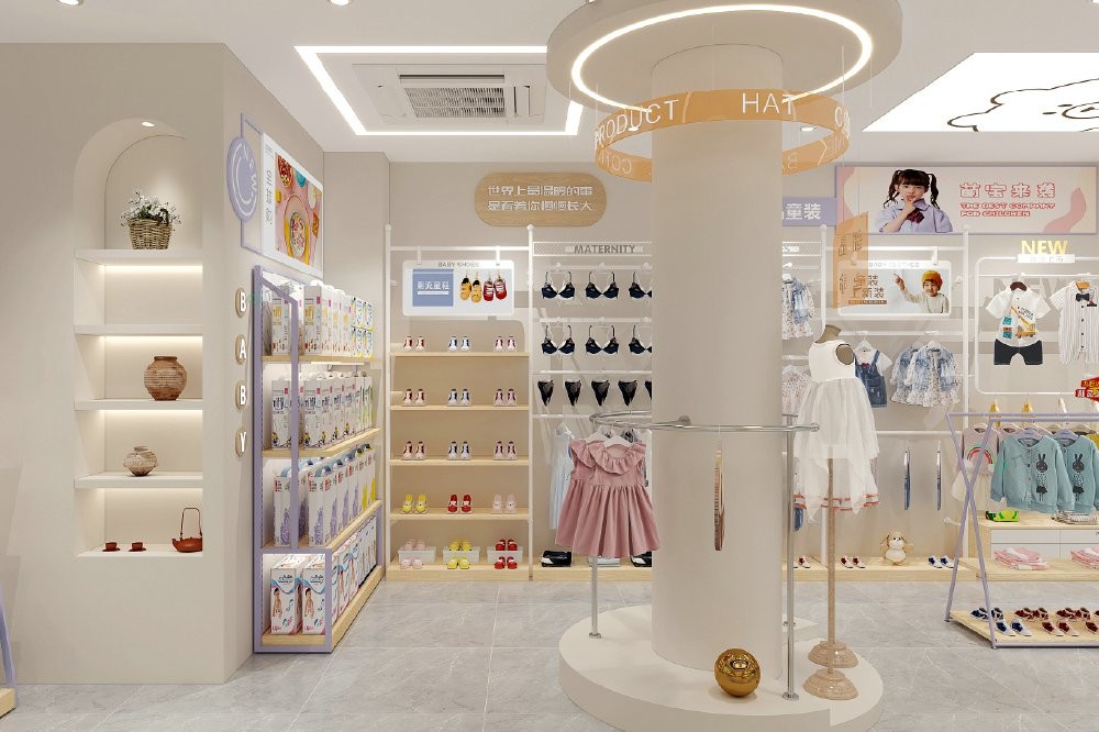M2-A1-A Baby Store Display Cabinet with Soft Film Light Box and Adjustable Shelves for Chain Baby Stores
