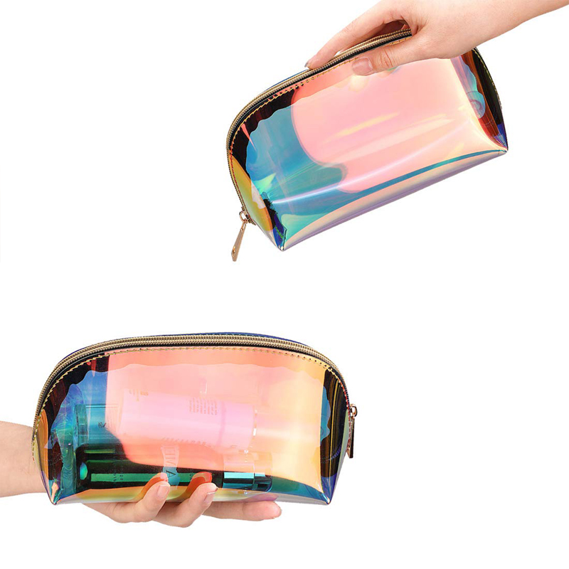 Rainbow Transparent Large Mens Hanging Wash Bag Laser Holographic Clear PVC Iridescent