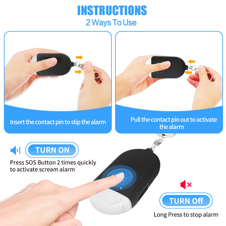 Rechargeable LED Flashlight Sos Self Defense Siren Emergency Siren Alarm Keychain