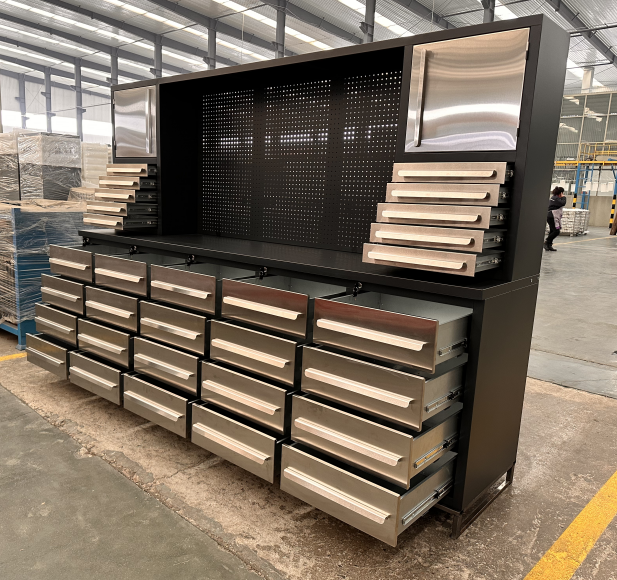 Workshop Cold Rolled Steel Plate Workbench with Heavy Duty Wheels and Powder Coated Finish