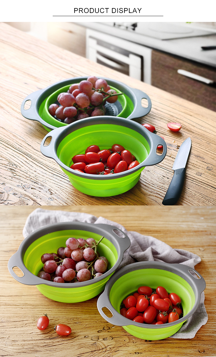 Lightweight Round Space Saving Silicone Colander Strainer
