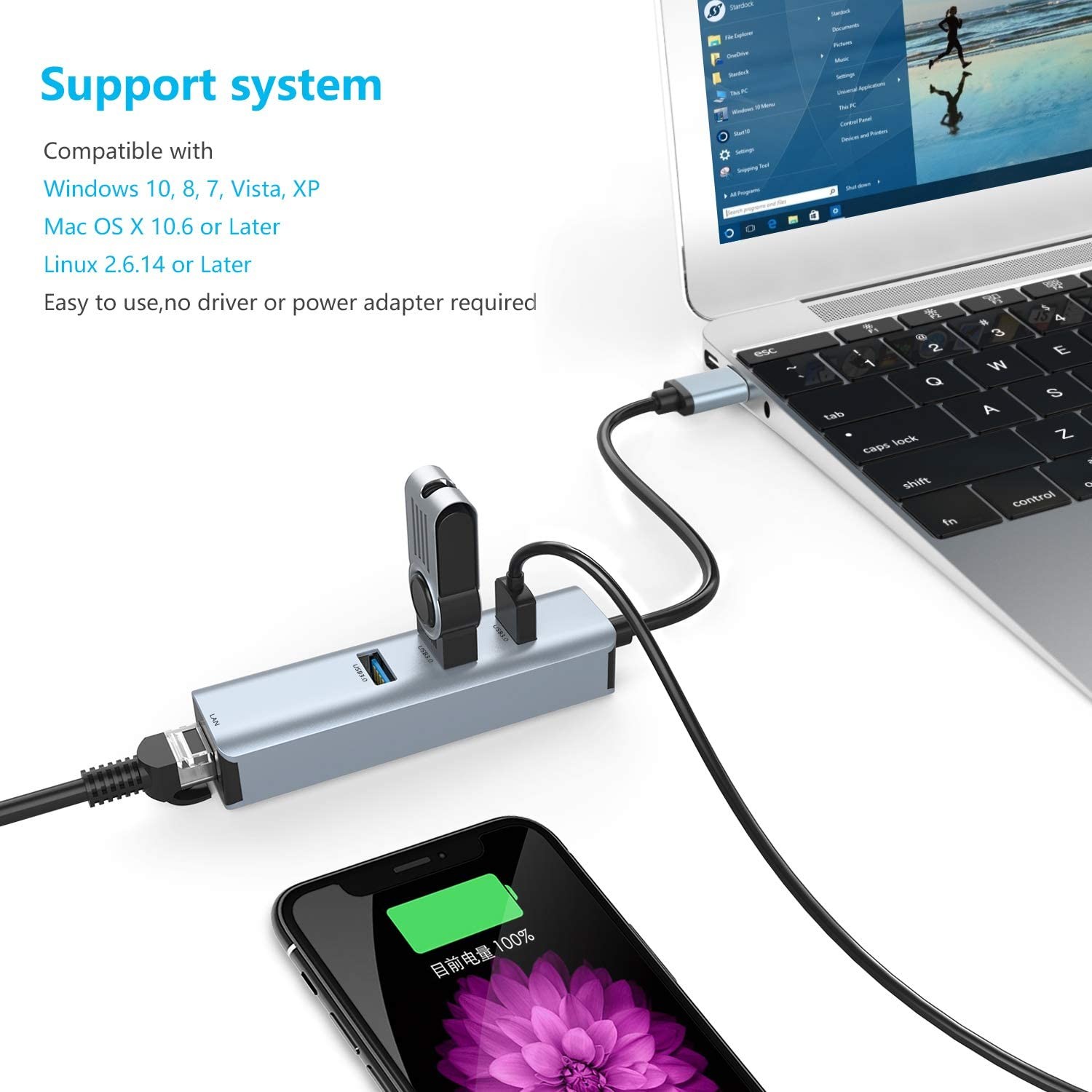 3.0 USB Ethernet Adapter 3Port USB RJ45 10 Gigabit Ethernet Adapter ROHS