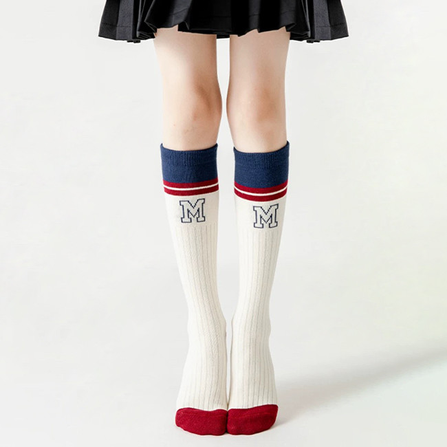 Winter Warm Knee High Socks Simple Striped Organic Cotton Baby Stockings