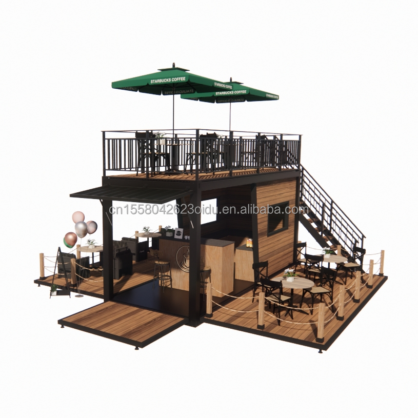 Modern Design Style Double-Storey Steel Sandwich Panel Outdoor Container Bar Coffee Shop for Food Beverage Business