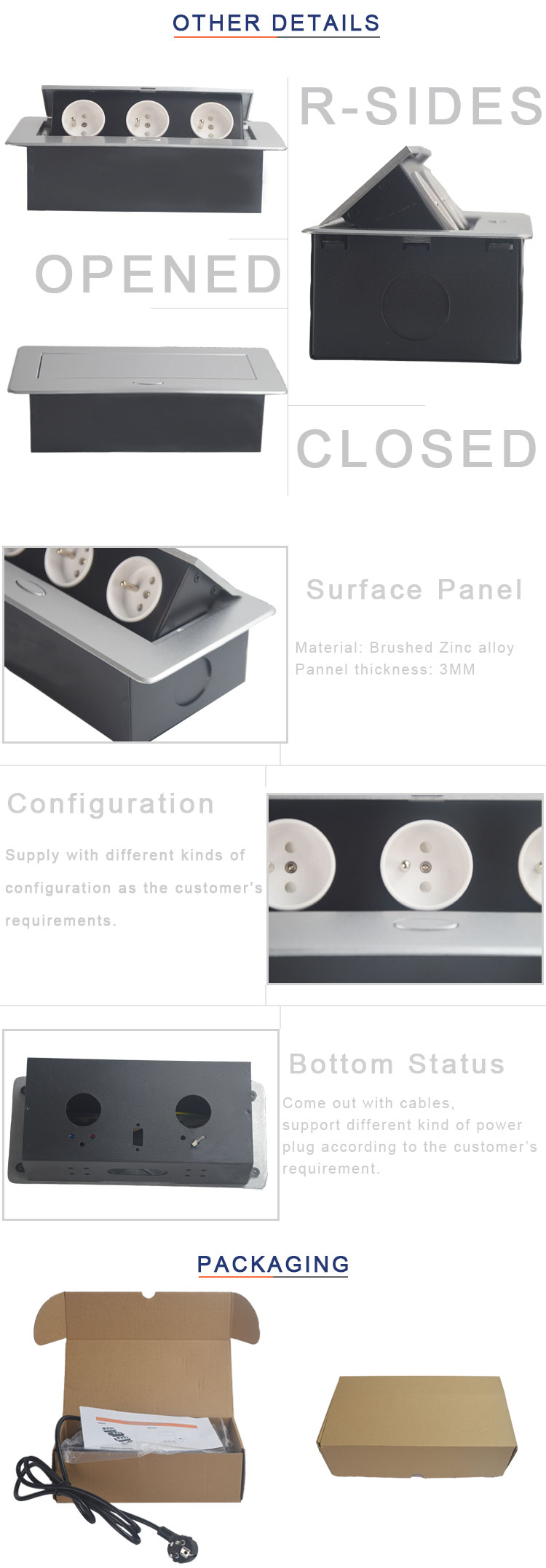 Multimedia round corner conference pop up table power socket outlet