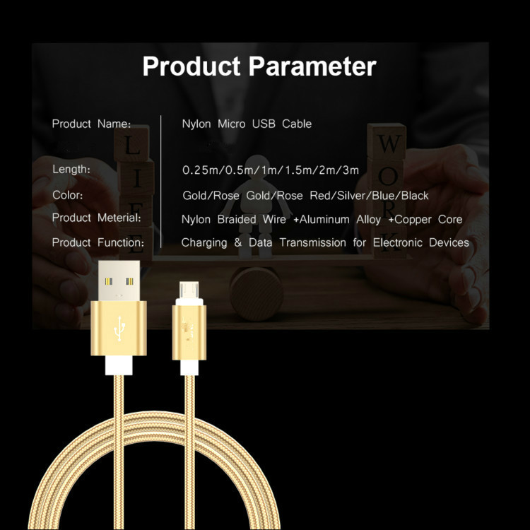 1m 3ft Fast Charging Micro USB Data Cable Nylon Braided Data Sync