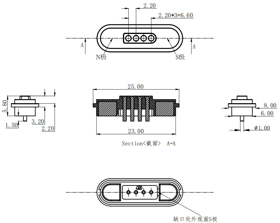 2.2MM Pitch 4Pin Magnetic Connector 3A Male and Female DC Power Charger Terminal
