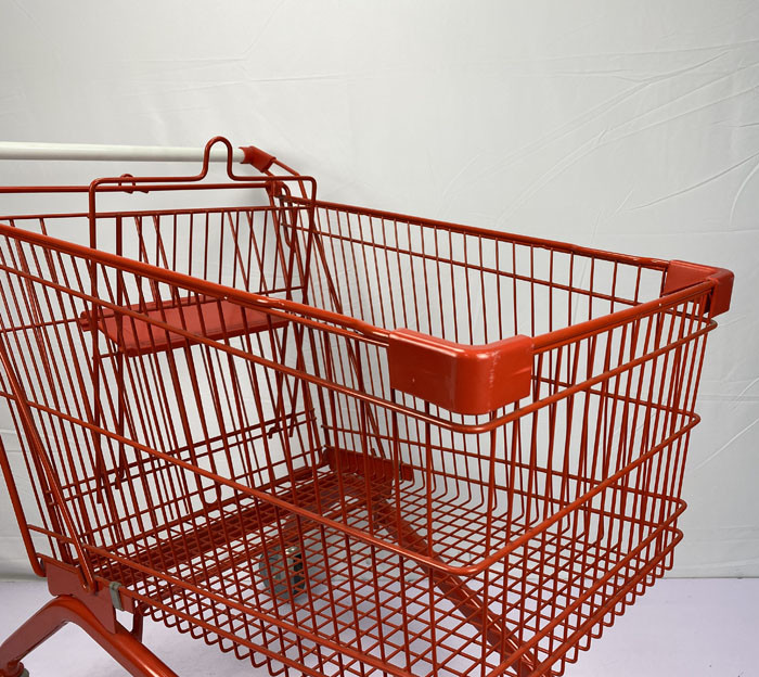 Red Spray 180L European Metal Shopping Trolley Cart With White Handle TPR Wheels