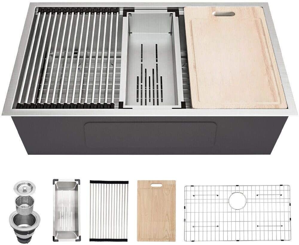 30'' Undermount Ledge Workstation Kitchen Sink 1 Bowl 18 Gauge