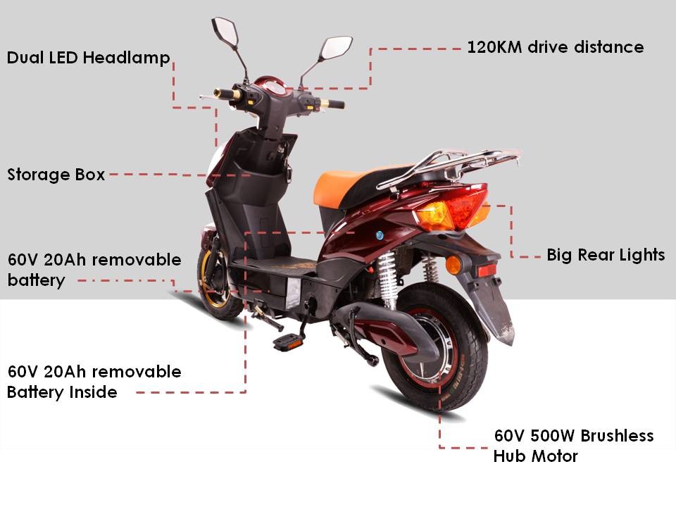 Adults Pedal Assisted Scooter 60V 40Ah Removable Battery 120km Long Travel Distance