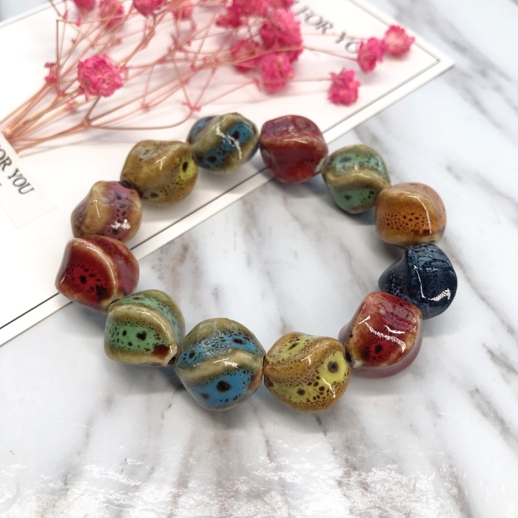 Ethnic Style Heart Sale High Temperature Flower Glaze Colored Ceramic Glaze Ceramic Bracelet Retro Multi-Style Painted Bracelet