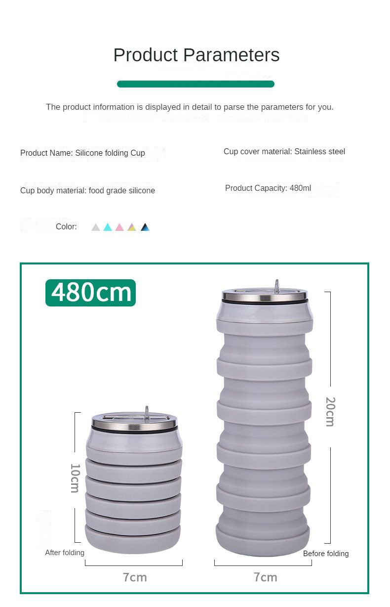Folding Silica Gel Water Bottle 480ml Collapsible Silicone Coffee Mug