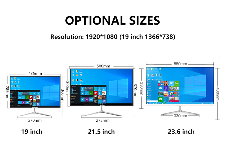 High Frequency 2.0-3.6GHz Core I3 I5 I7 CPU 19-23.6 inch LED Desktop Computer for Office